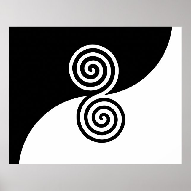Abstract Art with Spiral Circles in Black & White Poster (Front)
