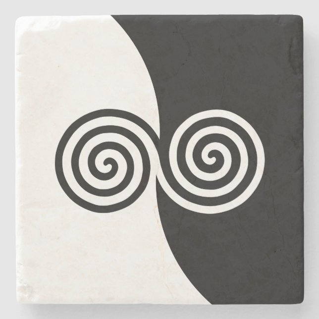 Abstract Art with Spiral Circles in Black & White  Stone Coaster (Front)
