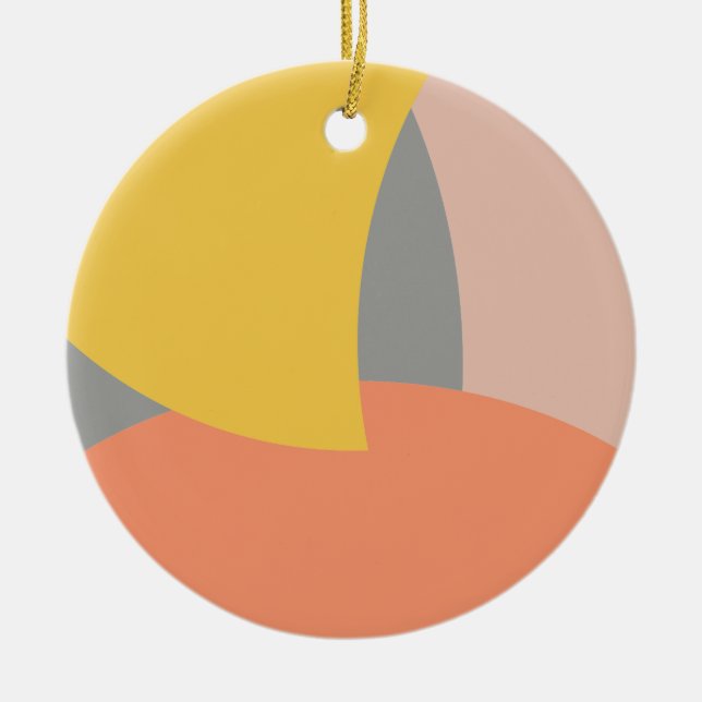 Abstract Art Yellow Grey White Ceramic Tree Decoration (Front)