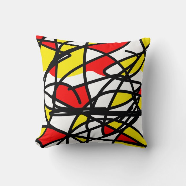 Abstract Art Yellow Red Black White Cushion (Front)