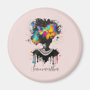 Abstract Artist Afro Woman   Black and White Magnet