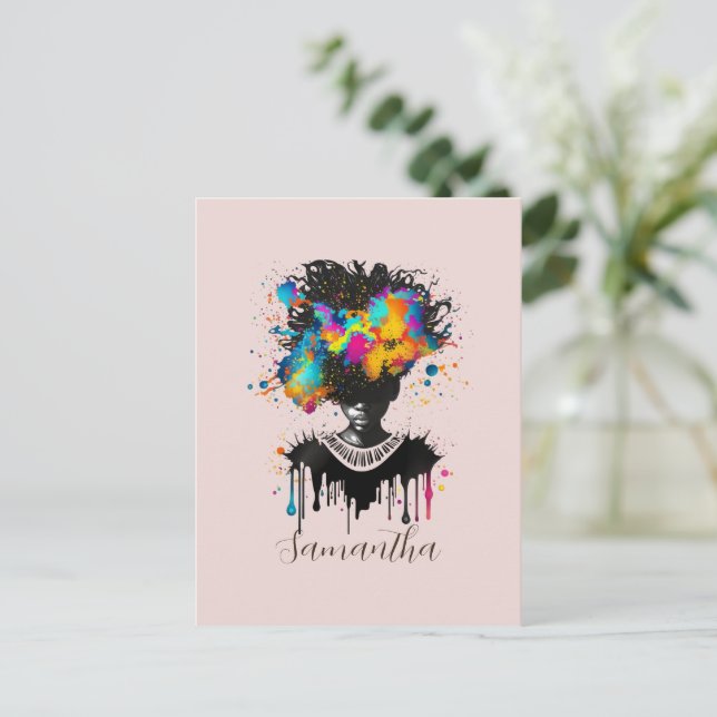 Abstract Artist Afro Woman | Black and White Postcard (Standing Front)