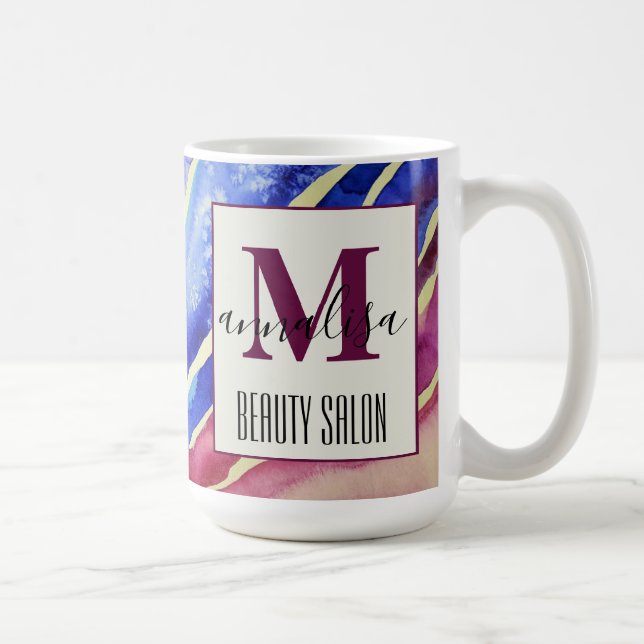 Abstract Artistic Blue Pink Beauty Salon Monogram Coffee Mug (Right)