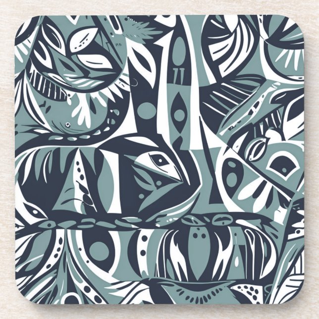 Abstract Artistic Boho Whimsical Geometric Blue Coaster (Front)