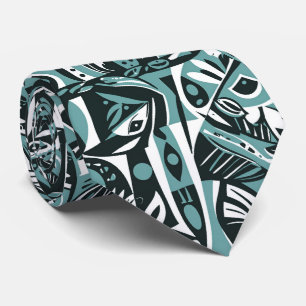 Abstract Artistic Boho Whimsical Geometric Blue Tie