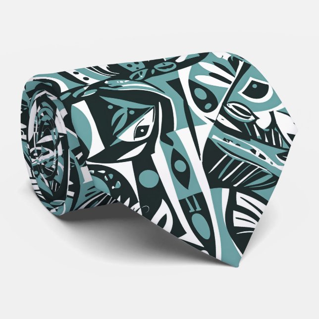 Abstract Artistic Boho Whimsical Geometric Blue Tie (Rolled)