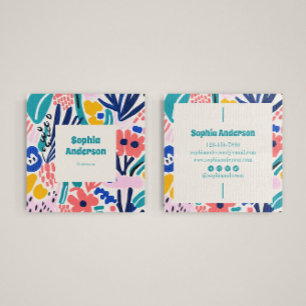 Abstract Artistic Floral - Trendy Colorful Square Square Business Card