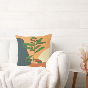 Abstract Artistic Foliage Silhouette Colour Block Cushion