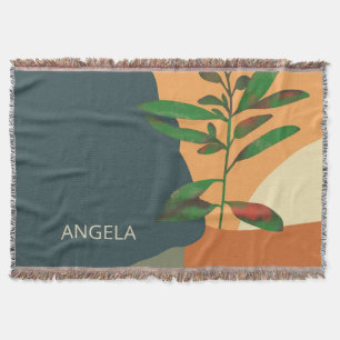 Abstract Artistic Foliage Silhouette Colour Block Throw Blanket