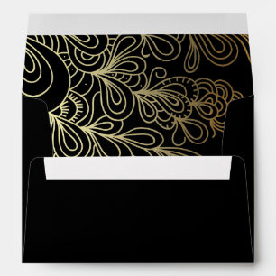 Abstract Artistic Gold Line Art Doodles on Black  Envelope