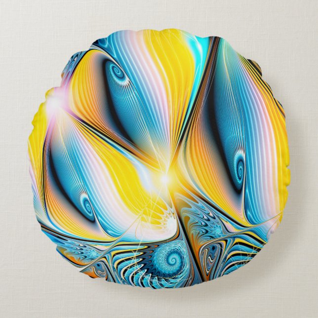 Abstract artistic golden and blue modern light bac round cushion (Front)