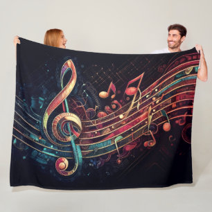 Abstract Artistic Music Notes Theme Fleece Blanket