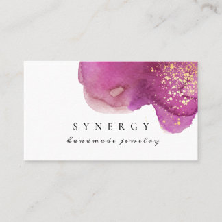 Abstract Artistic Purple Watercolor Shape Gold Art Business Card