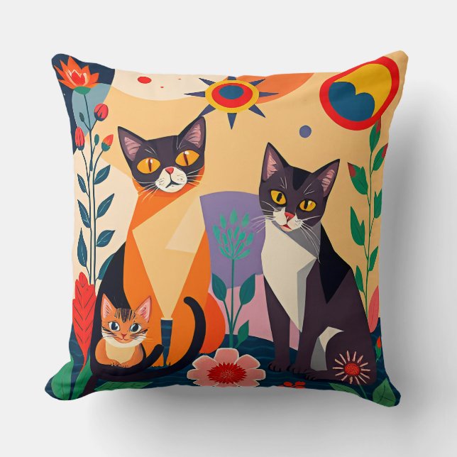 Abstract Artistic Representation of Cats Cushion (Front)