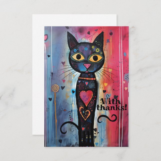 Abstract Artistic Wide Eyed Cat Thank You Card (Front/Back)