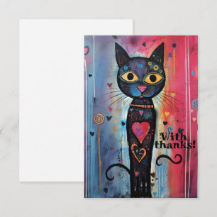 Abstract Artistic Wide Eyed Cat Thank You Card