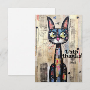 Abstract Artistic Wide Eyed Cat Thank You Card