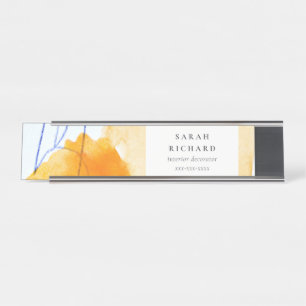 Abstract Artistic Yellow Blue Watercolor Art Desk Name Plate