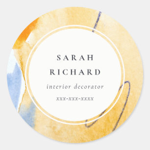 Abstract Artistic Yellow Blue Watercolor Art Logo Classic Round Sticker