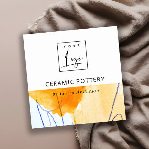 Abstract Artistic Yellow Blue Watercolor Art Logo Square Business Card