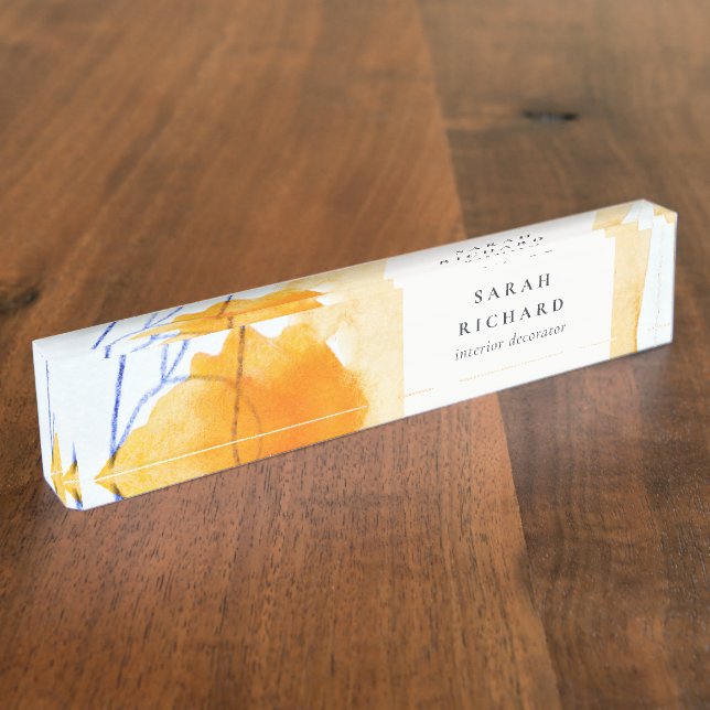 Abstract Artistic Yellow Blue Watercolor Art Nameplate (Side)