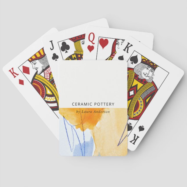 Abstract Artistic Yellow Blue Watercolor Art Playing Cards (Back)