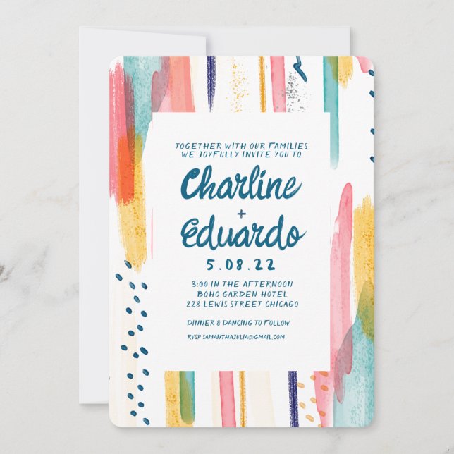 Abstract Artisticwedding Watercolor Colourful Brus Invitation (Front)