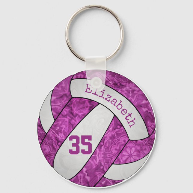 abstract artsy magenta pink custom volleyball key ring (Front)