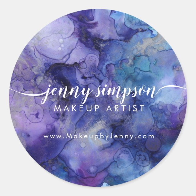 Abstract Artsy Violet Purple Script Name / Web Classic Round Sticker (Front)