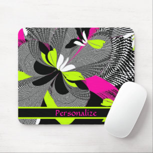 Abstract Artwork Purple Black Lime Personalise Mouse Mat