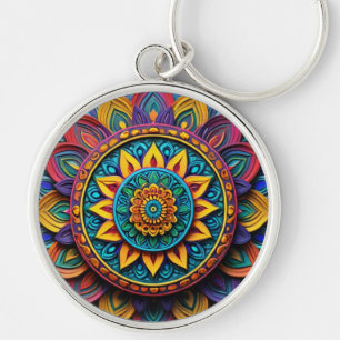 Abstract artwork round metal Keychain 
