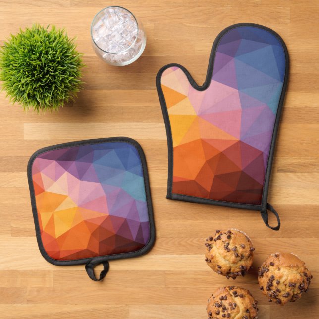 Abstract Asymmetrical Triangles Oven Mitt & Pot Holder Set (Top Down)