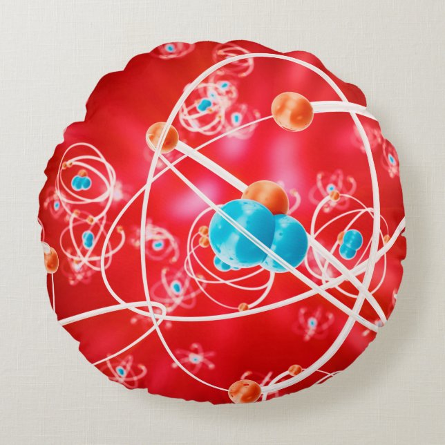 Abstract atom background, Chemistry model of molec Round Cushion (Front)