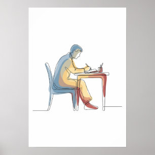 Abstract Author One Line Art Continuous Poster