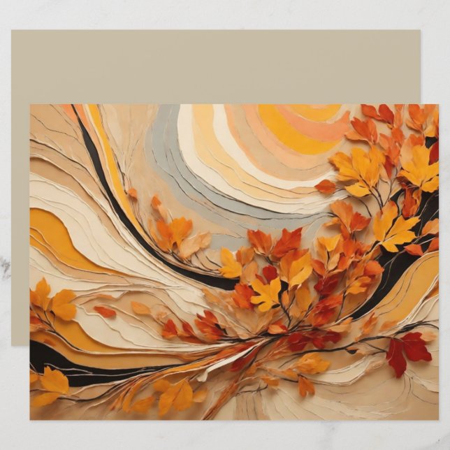 Abstract Autumn Fall Leaves Scrapbook Paper (Front/Back)