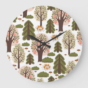 Abstract Autumn Forest Seamless Pattern Large Clock