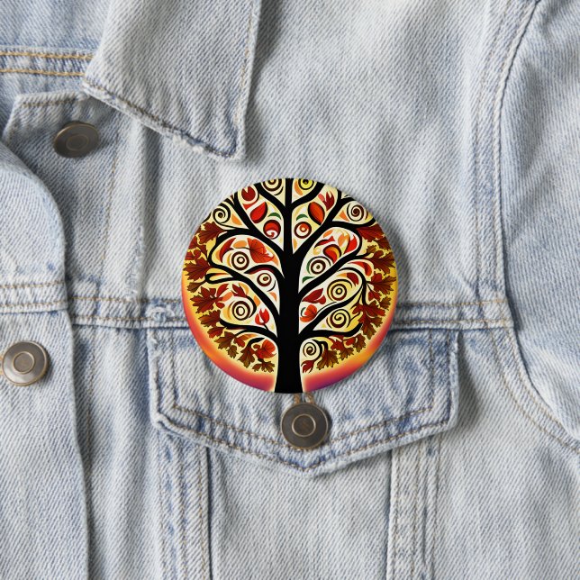 Abstract Autumn Harvest Tree 7.5 Cm Round Badge (In Situ)