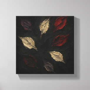 Abstract Autumn Leaves - Dark Botanical Textured Canvas Print