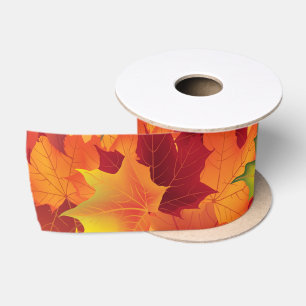 Abstract Autumn Leaves Pattern Satin Ribbon