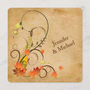 Abstract Autumn Leaves, Vines Wedding Invitation