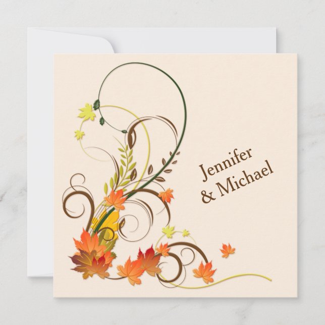Abstract Autumn Leaves, Vines Wedding Invite 2 (Front)
