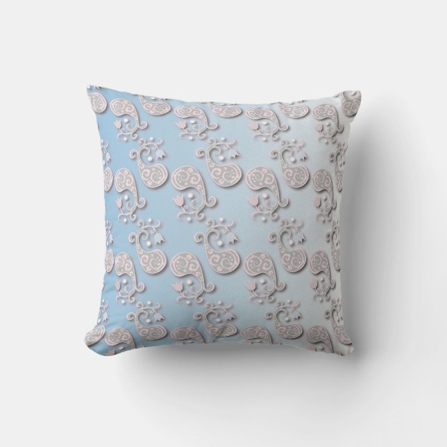 Abstract Baby blue and Pink Pastel Floral Cushion (Front)