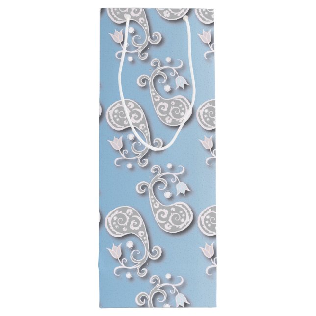 Abstract Baby blue and Pink Pastel Floral Wine Gift Bag (Back)