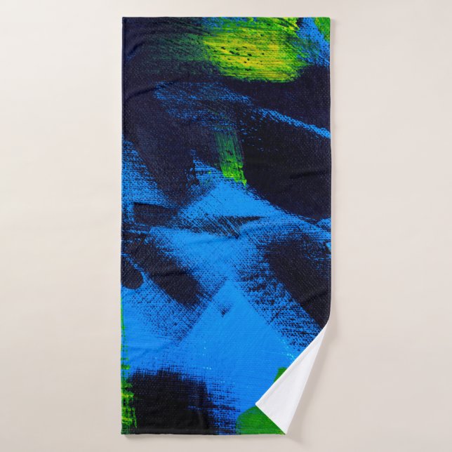 Abstract background. Acrylic black, yellow, blue,  Bath Towel (Bath Towel)