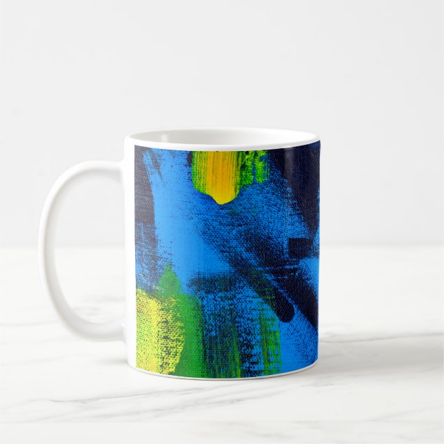 Abstract background. Acrylic black, yellow, blue,  Coffee Mug (Left)