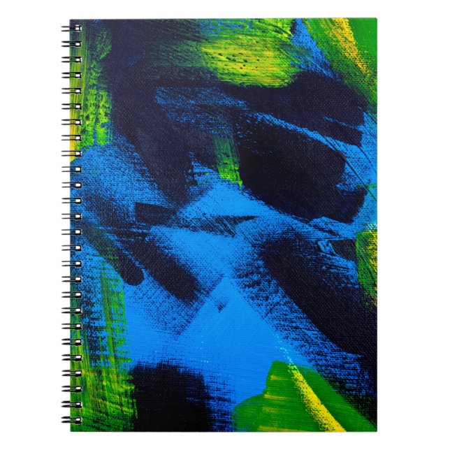 Abstract background. Acrylic black, yellow, blue,  Notebook (Front)