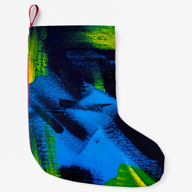 Abstract background. Acrylic black, yellow, blue,  Small Christmas Stocking (Front)