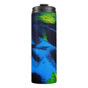 Abstract background. Acrylic black, yellow, blue, Thermal Tumbler