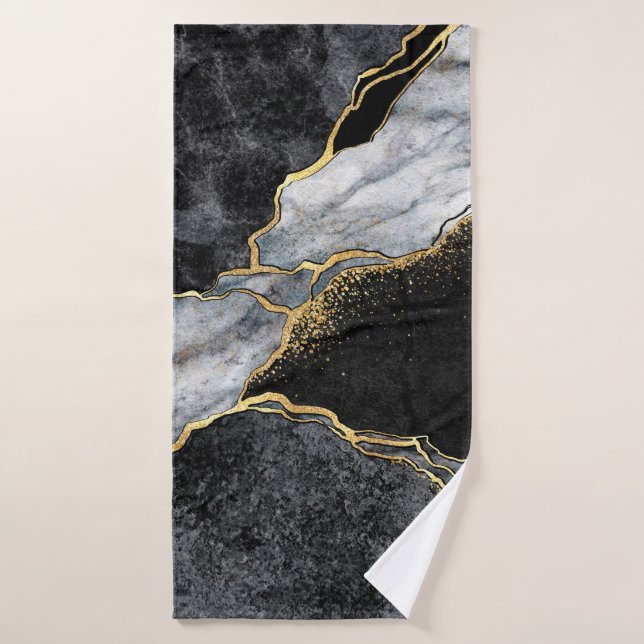 abstract background, black and white marble mosaic bath towel (Bath Towel)