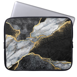 abstract background, black and white marble mosaic laptop sleeve